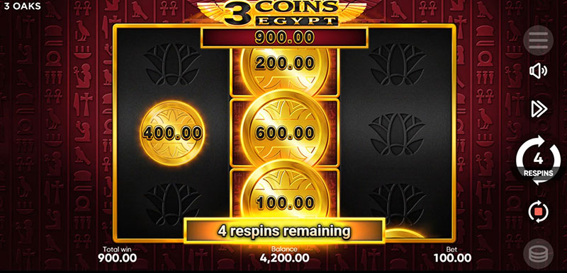 3 Oaks 3 Coins Egypt Slot - 4 Respin Reset