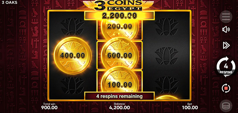 3 Oaks 3 Coins Egypt Slot - 4 Respin Reset