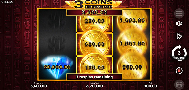 3 Oaks 3 Coins Egypt Slot - Diamond Bonus Symbol