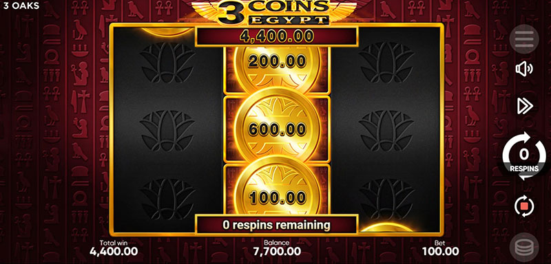 3 Oaks 3 Coins Egypt Slot - Total Bonus