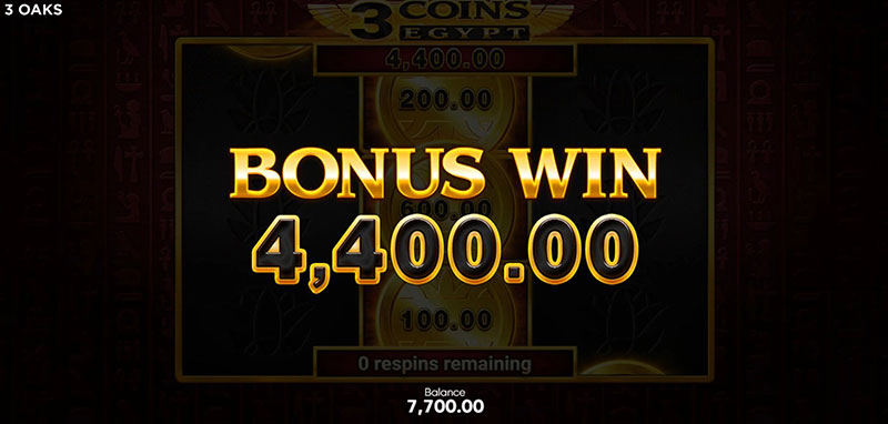 3 Oaks 3 Coins Egypt Slot - Total Bonus Win