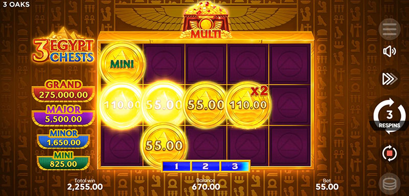 3 Oaks 3 Egypt Chests Slot - 3 Respin Reset