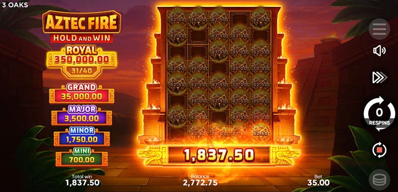 3 Oaks Aztec Fire Slot - Total Bonus
