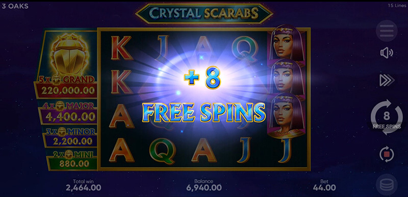 3 Oaks Crystal Scarabs Slot - Additional 8 Free Spins
