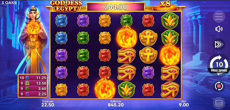 3 Oaks Goddess of Egypt Slot - Total Multiplier Value The Win