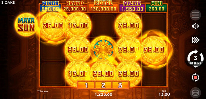 3 Oaks Maya Sun Slot - Respin Reset to 3