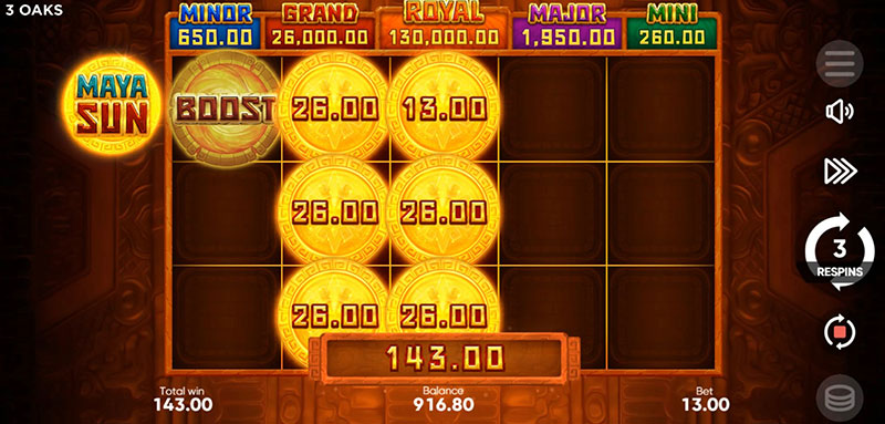 3 Oaks Maya Sun Slot - Trigger Boost Feature Winnings