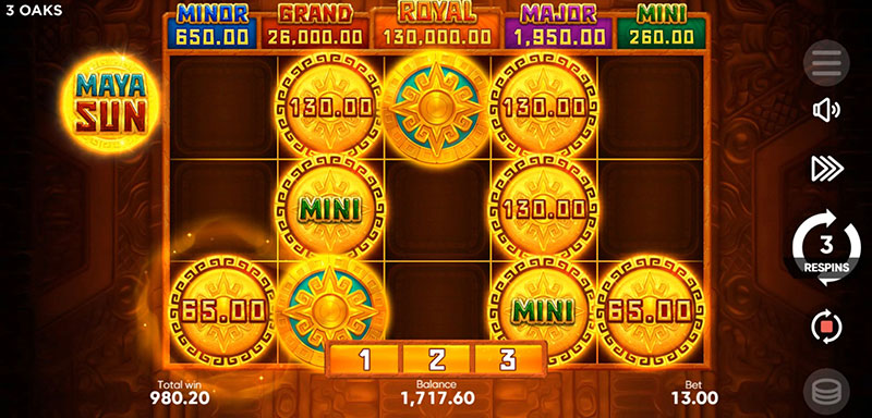 3 Oaks Maya Sun Slot - Respin Reset To 3
