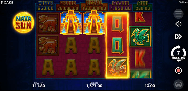 3 Oaks Maya Sun Slot - Retrigger Free Spins