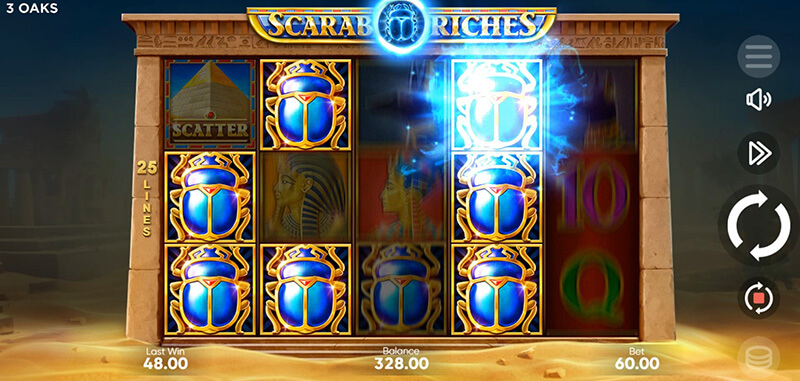 3 Oaks Scarab Riches Slot - Wild Scarab Feature 4 to 12 Wild Symbols