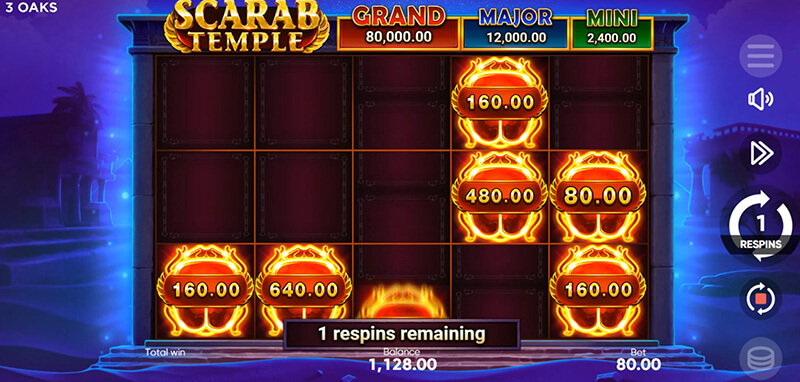 3 Oaks Scarab Temple Slot - Bonus Game 3 Free Respin Reset