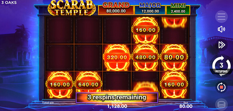3 Oaks Scarab Temple Slot - Bonus Game 3 Free Respin Reset