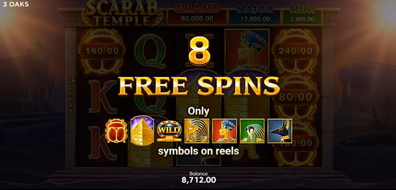 3 Oaks Scarab Temple Slot - 8 Free Spins