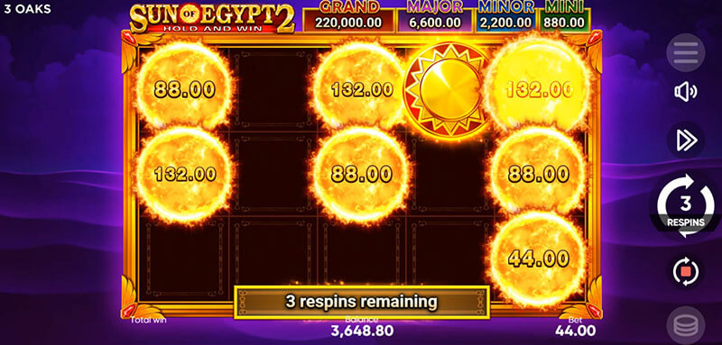 3 Oaks Sun of Egypt 2 Slot - Respin Reset to 3