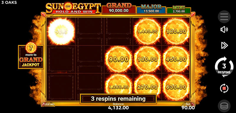 3 Oaks Sun of Egypt Slot - Respin Reset To 3