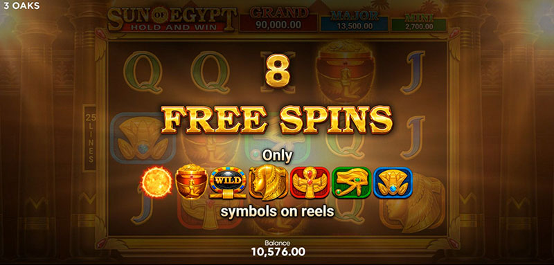 3 Oaks Sun of Egypt Slot - 8 Free Spins
