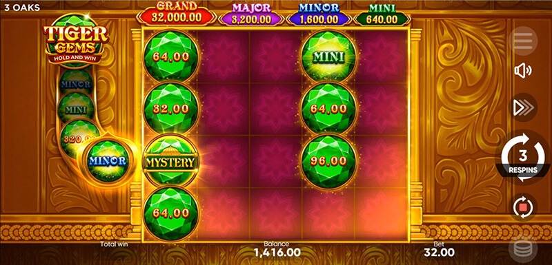 3 Oaks Tiger Gems Slot - Bonus Game 3 Respin