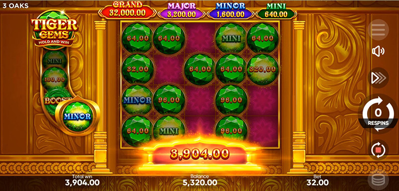 3 Oaks Tiger Gems Slot - Total Bonus