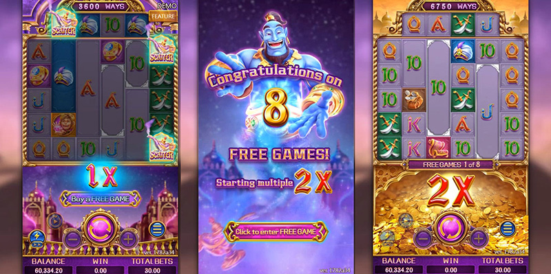 FC Golden Genie Slot - 3 Scatters with 8 Free Spins Games