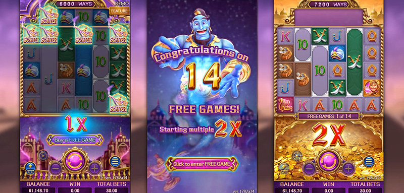 FC Golden Genie Slot - 6 Scatters with 14 Free Spins Games