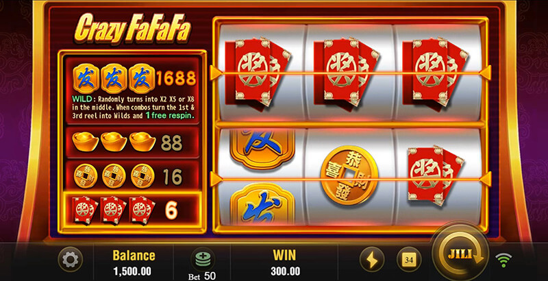 JILI Crazy FaFaFa Slot - Red Envelope Winning Combinations