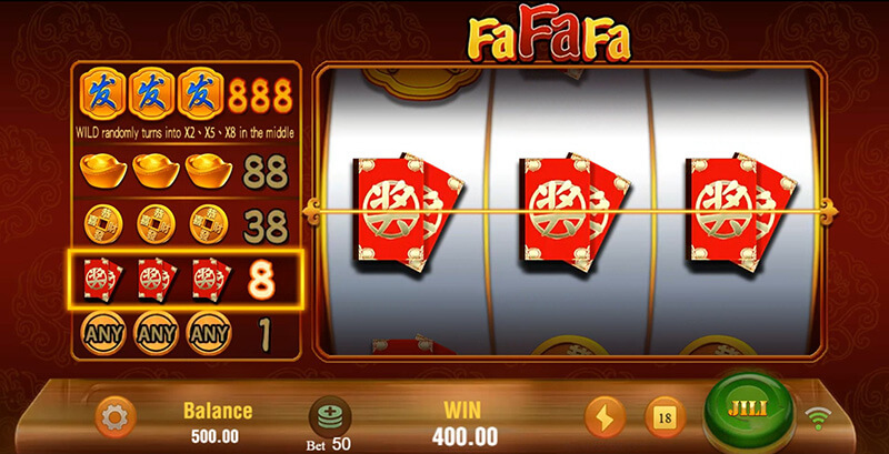 JILI FaFaFa Slot - Red Envelope Winning Combinations 8x