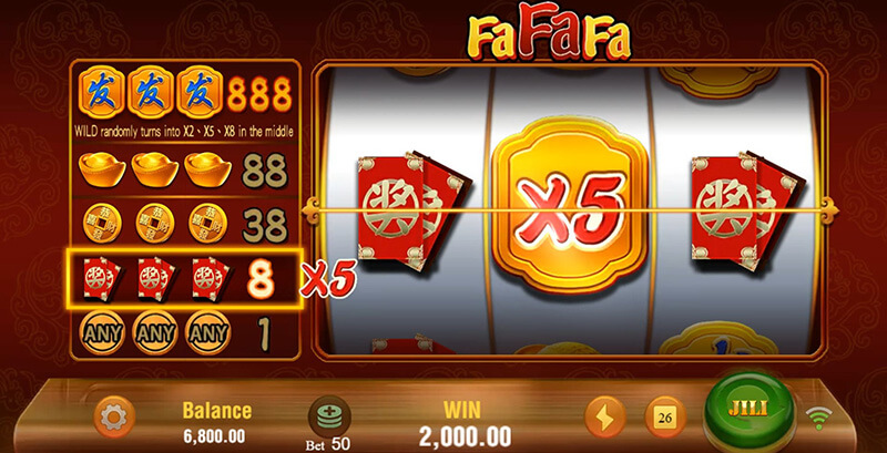 JILI FaFaFa Slot - FA Symbol Turn Into x5 Multipliers