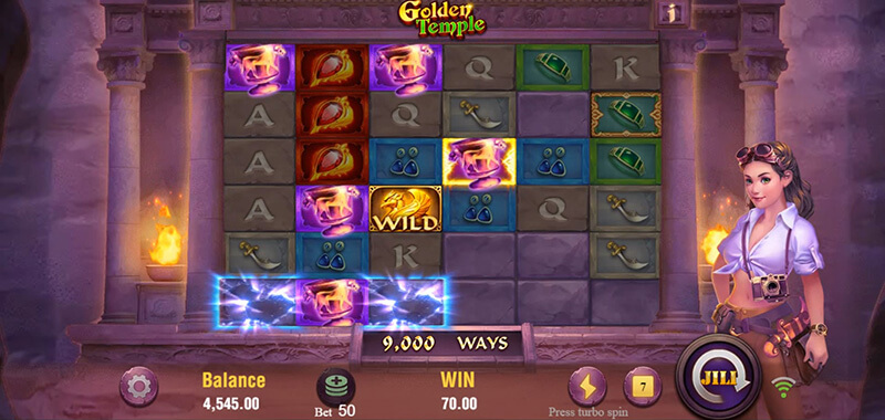 JILI Golden Temple Slot - Multi-Eliminated Wild Symbol 2 Decreasing By 1