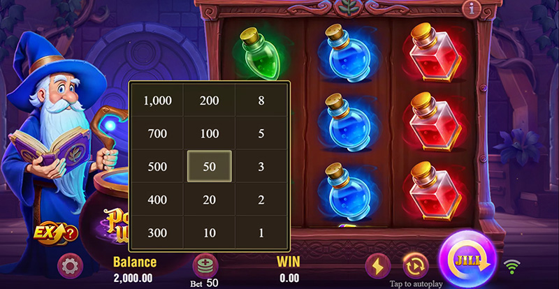 JILI Potion Wizard Slot - Betting Option