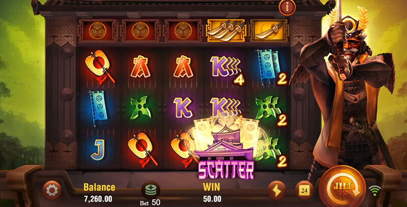 JILI Shogun Slot - Scatter Splitting Symbol Trigger Free Spins Bonus